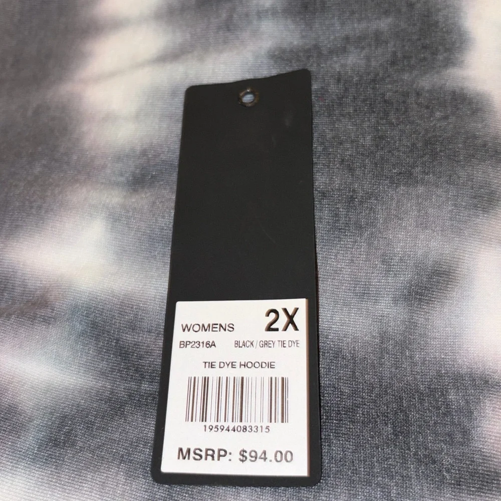Bebe Sport Black White Tie Dye Hoodie Thumb Holes 2X & 3X